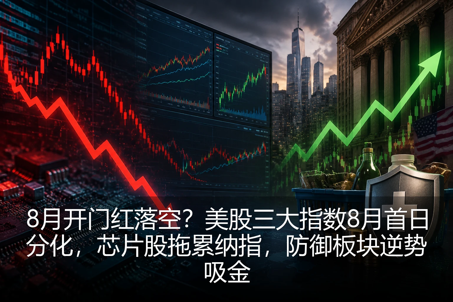 8月开门红落空？美股三大指数8月首日分化，芯片股拖累纳指，防御板块逆势吸金